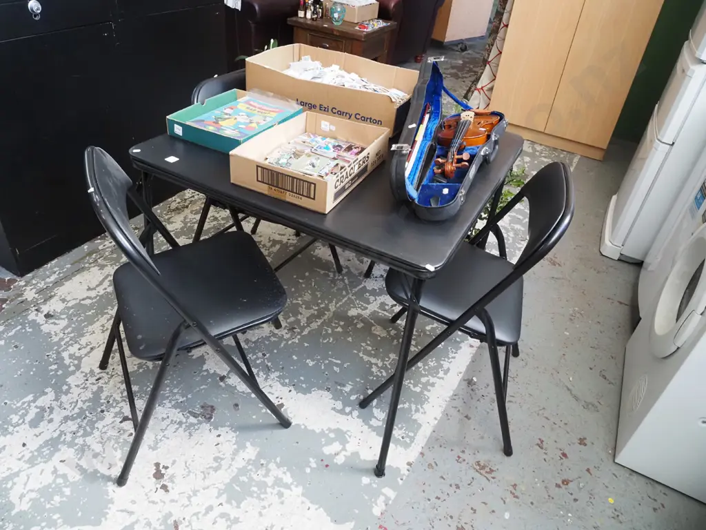 black vinyl card table with 4 chairs Image 1++