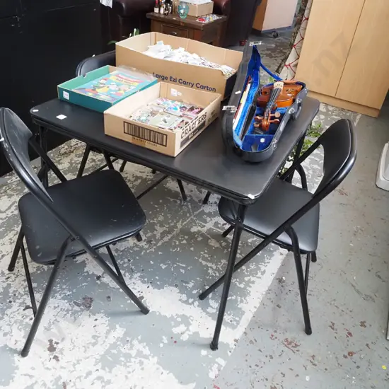 black vinyl card table with 4 chairs