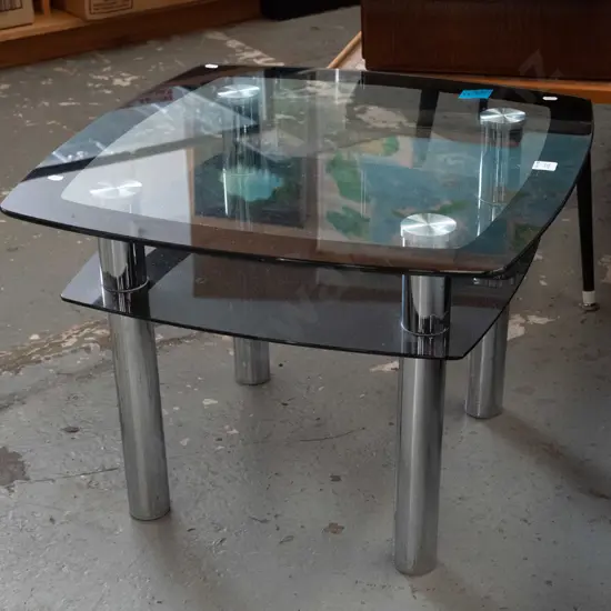 chrome and smoked glass 2 tier end table