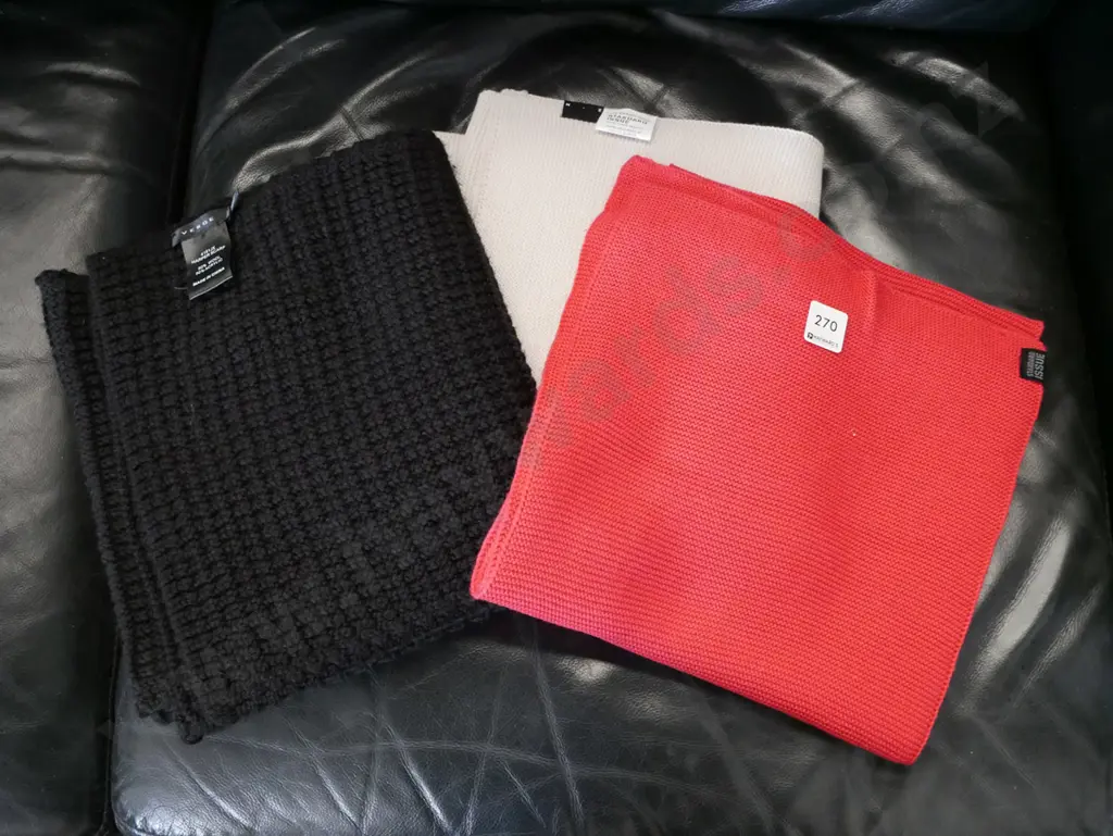 2x merino Standard Issue scarves  - red, cream, 1 black Verge scarf Image 1++