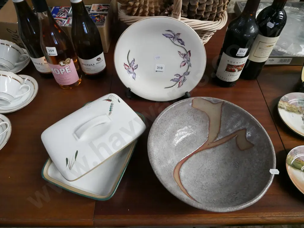 Denby green wheat baking dish, pottery bowl, Royal Swan orchid plate Image 1++