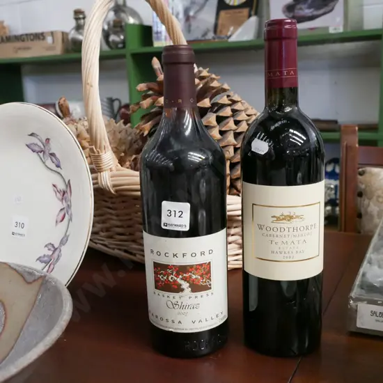 2x bottles; Rockford shiraz 2000, Te Mata Woodthorpe cabernet merlot 2002