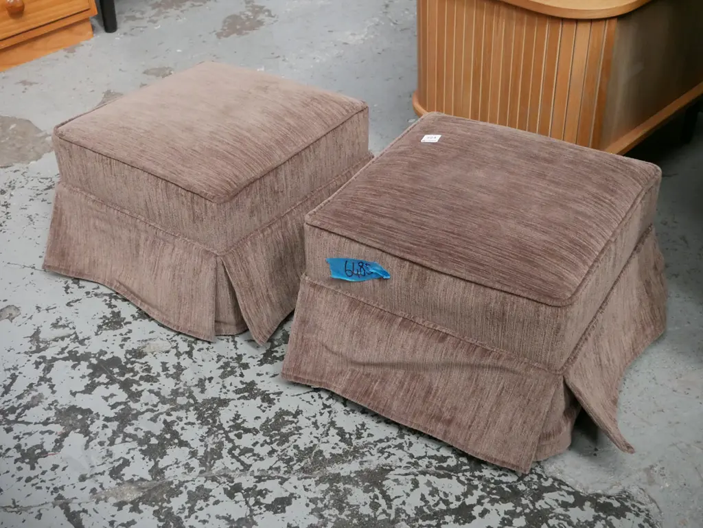2x brown upholstered footstools Image 1++