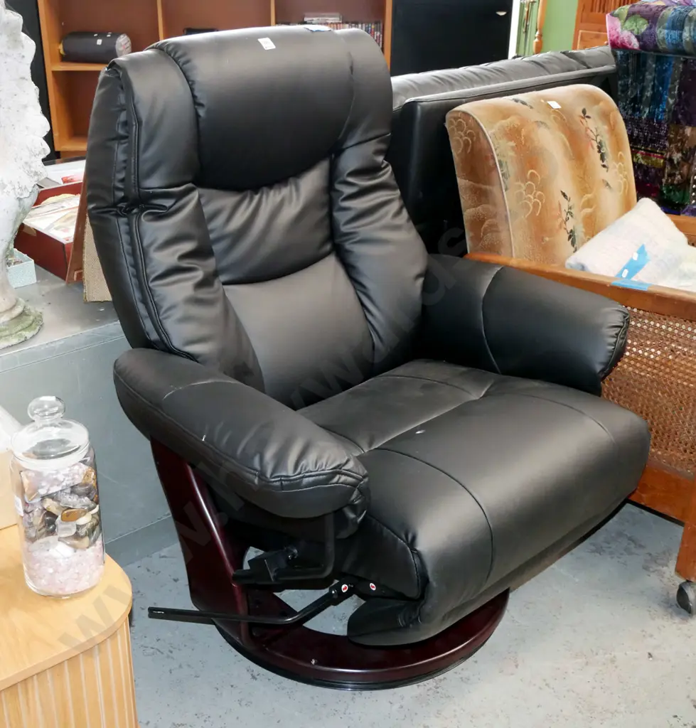 black leather swivel reclining chair  Image 1++