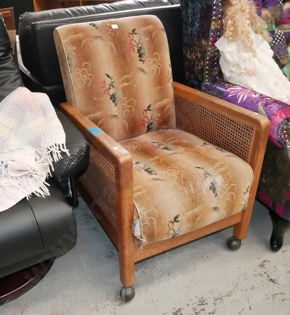 bergere armchair on casters - upholstery needs attention Image 1++