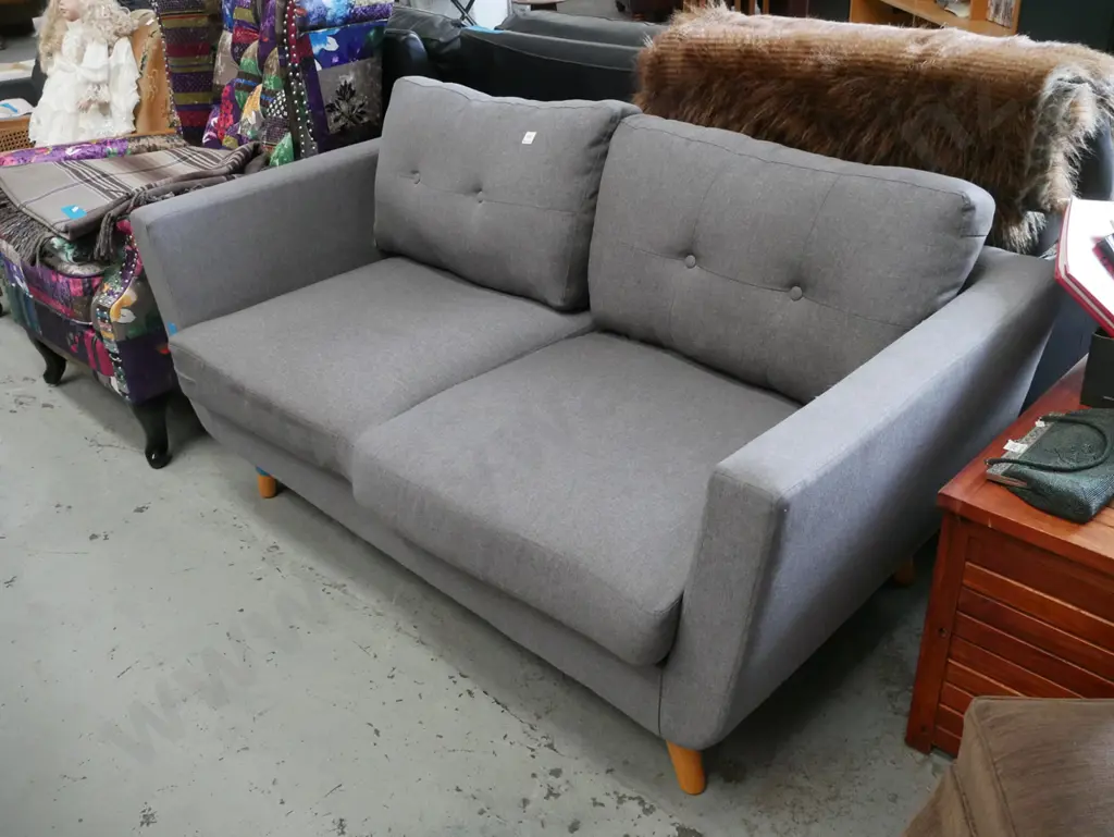 contemporary grey upholstered 2 seater settee - good condition Image 1++