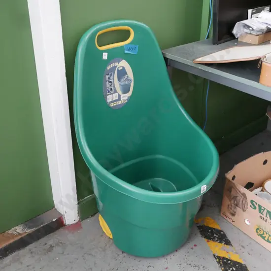 green plastic garden cart