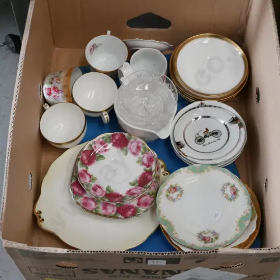 box; jug, crystal bowls, saucers etc