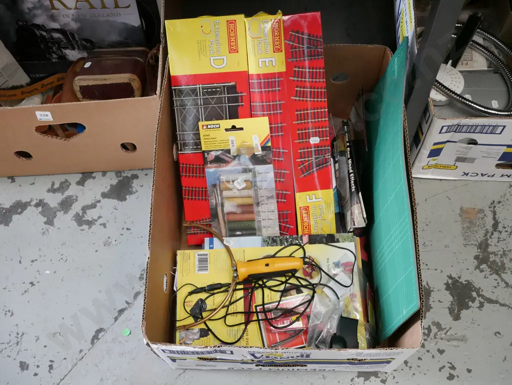 box; train items - railway tracks, patena powder, foam cutter etc Image 1++