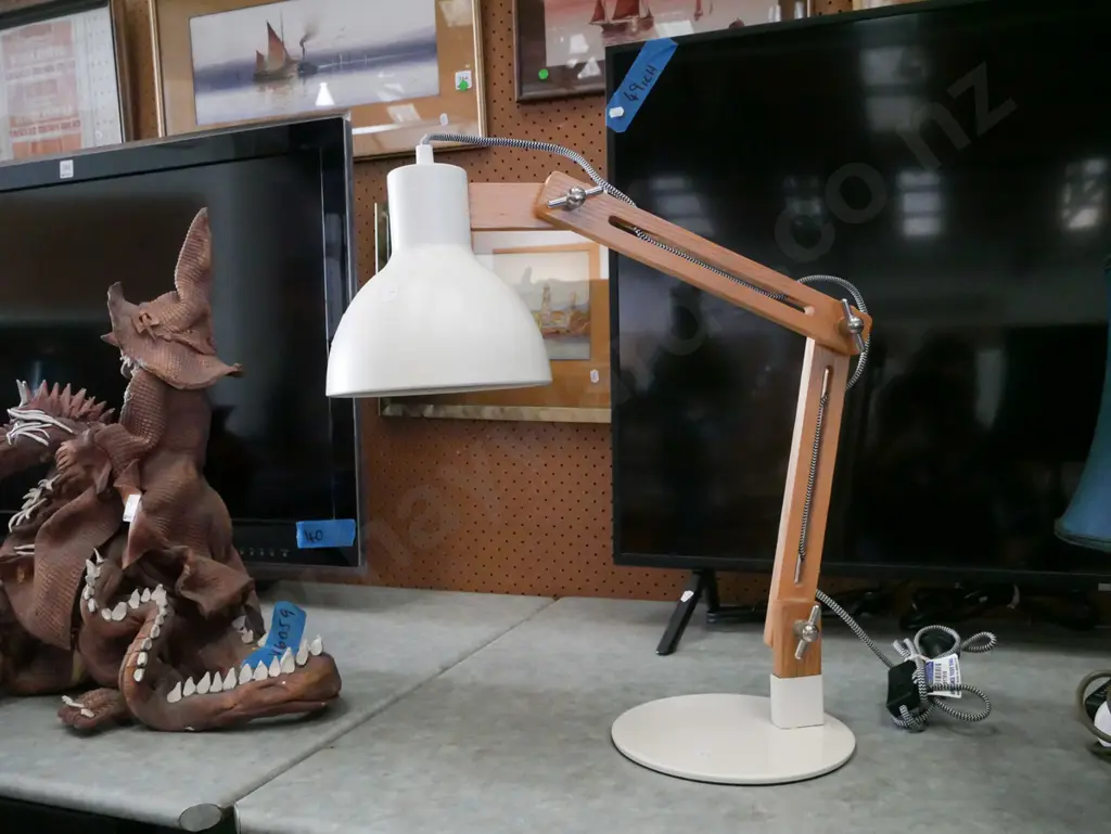 wood and metal anglepoise desk lamp Image 1++