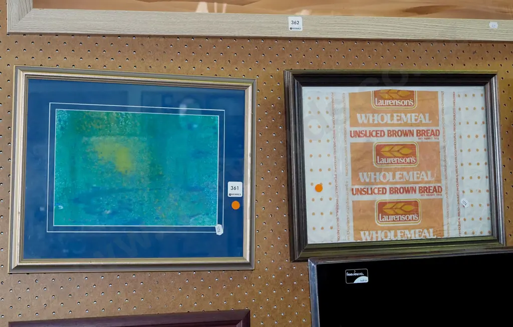 framed brown bread packaging, acrylic abstract - orange dots Image 1++