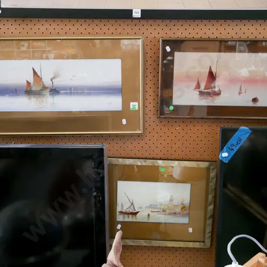 3x framed maritime prints - green dots