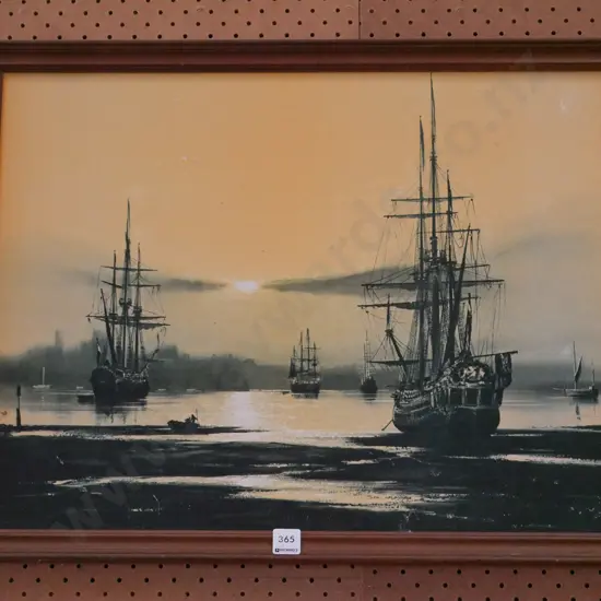 framed print - sailing ships at low tide