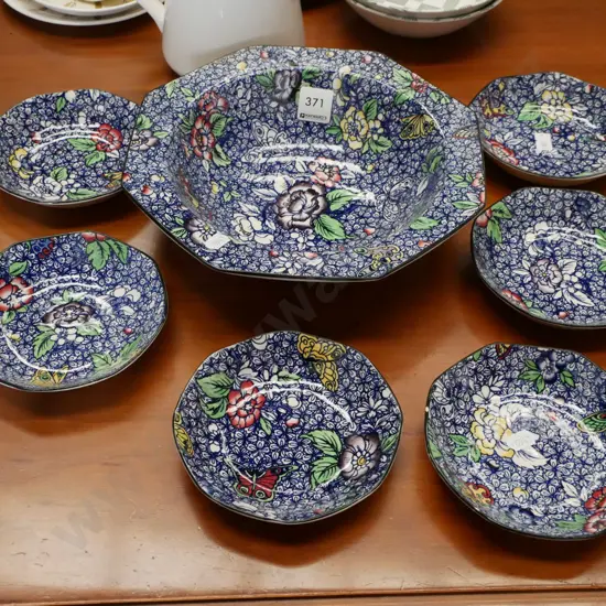 Royal Doulton blue floral sweet set - cracks and chips