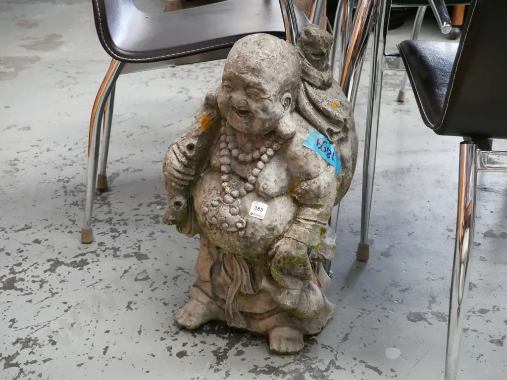 concrete garden statue - laughing buddha H570 Image 1++