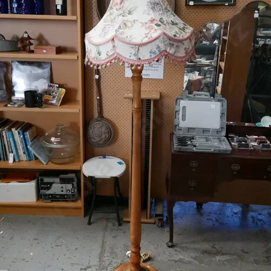 mahogany standard lamp with floral shade H1720