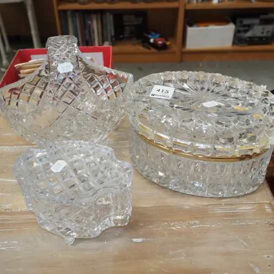 2x cut crystal trinket boxes, crystal basket H150