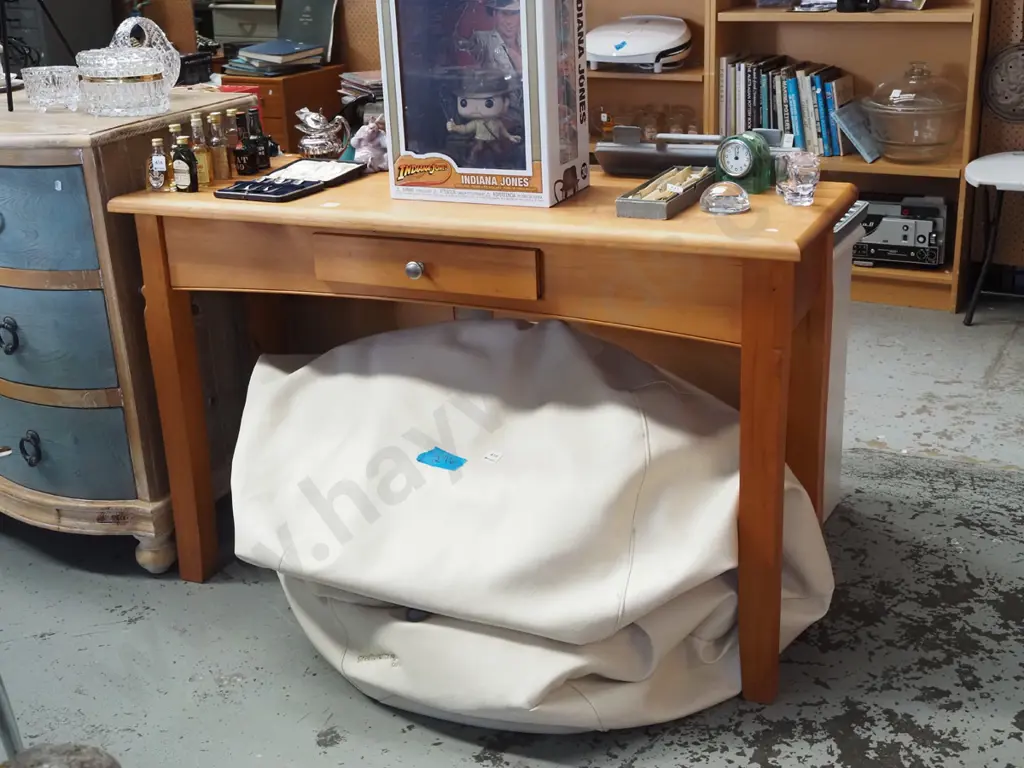 solid rimu 1 drawer hall table - varnish needs attention H760 W1220 D400 Image 1++