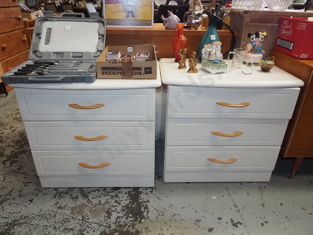 pair of mdf faux wood veneer 3 drawer bedside cabinets Image 1++