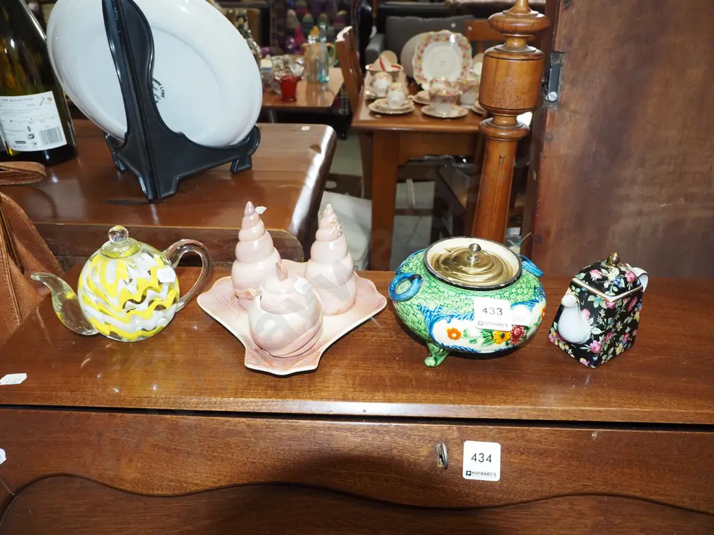 art glass paperweight, seashell condiments, small jug etc Image 1++