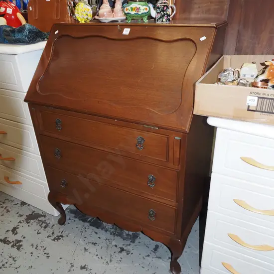 mahogany cab leg 3 drawer drop front desk H990 W710 D440 - key in office