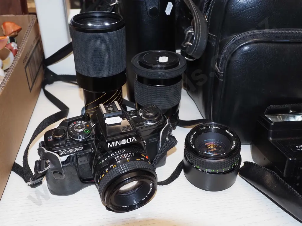 Minolta X-700 35mm camera with additional lenses, flash, carry bag etc Image 1++