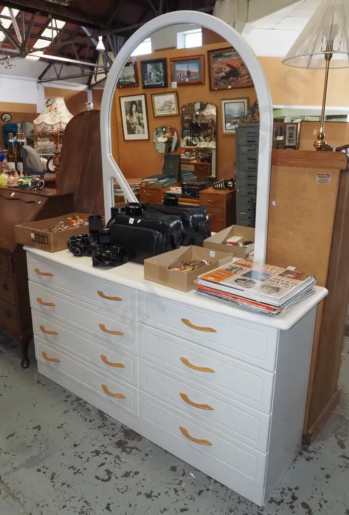 large mdf faux wood veneer 8 drawer mirror back dresser H1800 W1500 D420 Image 1++