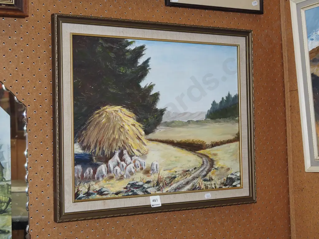 framed oil on board - sheep and haystack Image 1++