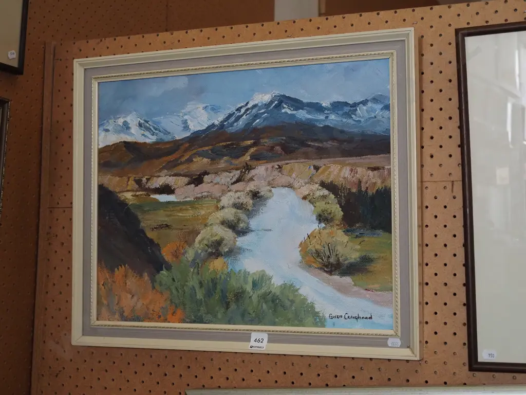 framed oil on board - river and mountain scene Image 1++