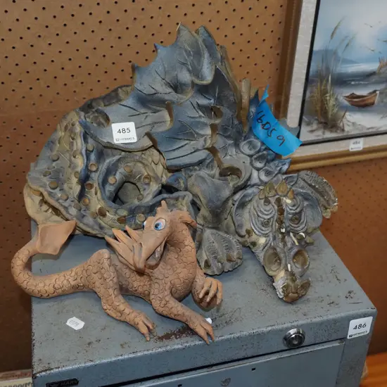 2x studio pottery dragons - some damage Largest W400