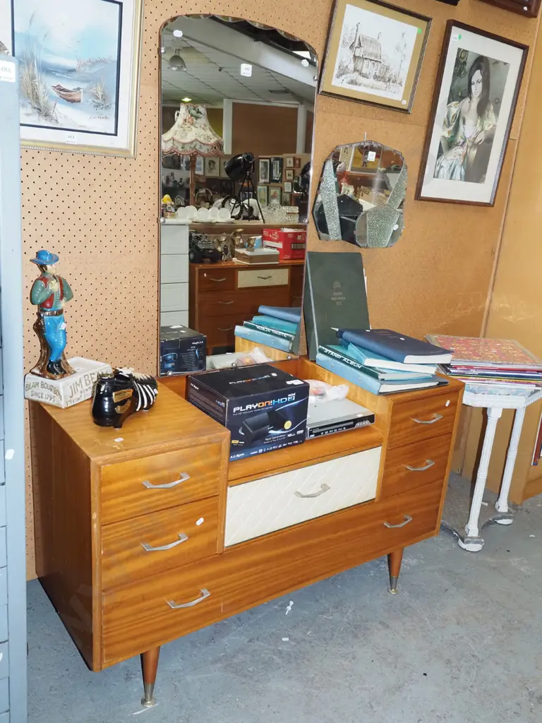 retro mid century 6 drawer mirror back dresser - looks as if built in lights have been removed from top H1520 W1080 D400 Image 1++