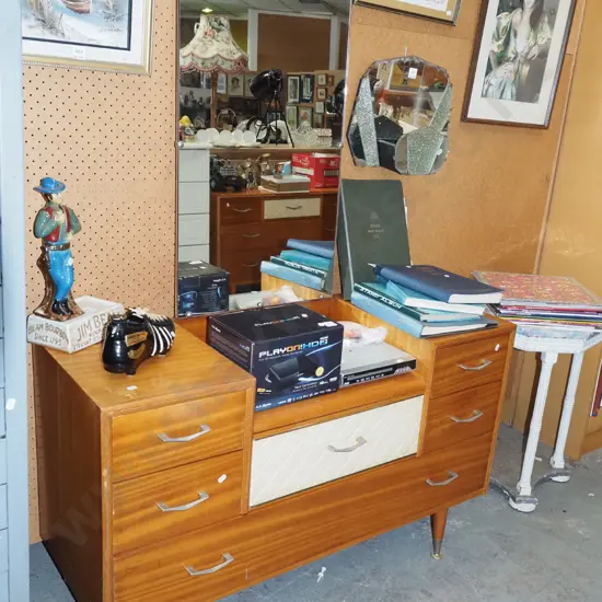 retro mid century 6 drawer mirror back dresser - looks as if built in lights have been removed from top H1520 W1080 D400