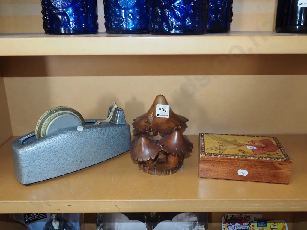 celotape dispenser, mushroom figurines, trinket box Image 1++