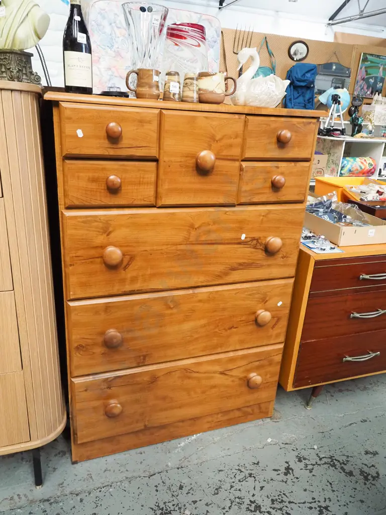 mdf faux wood 6 drawer tallboy H1160 W800 D410 Image 1++