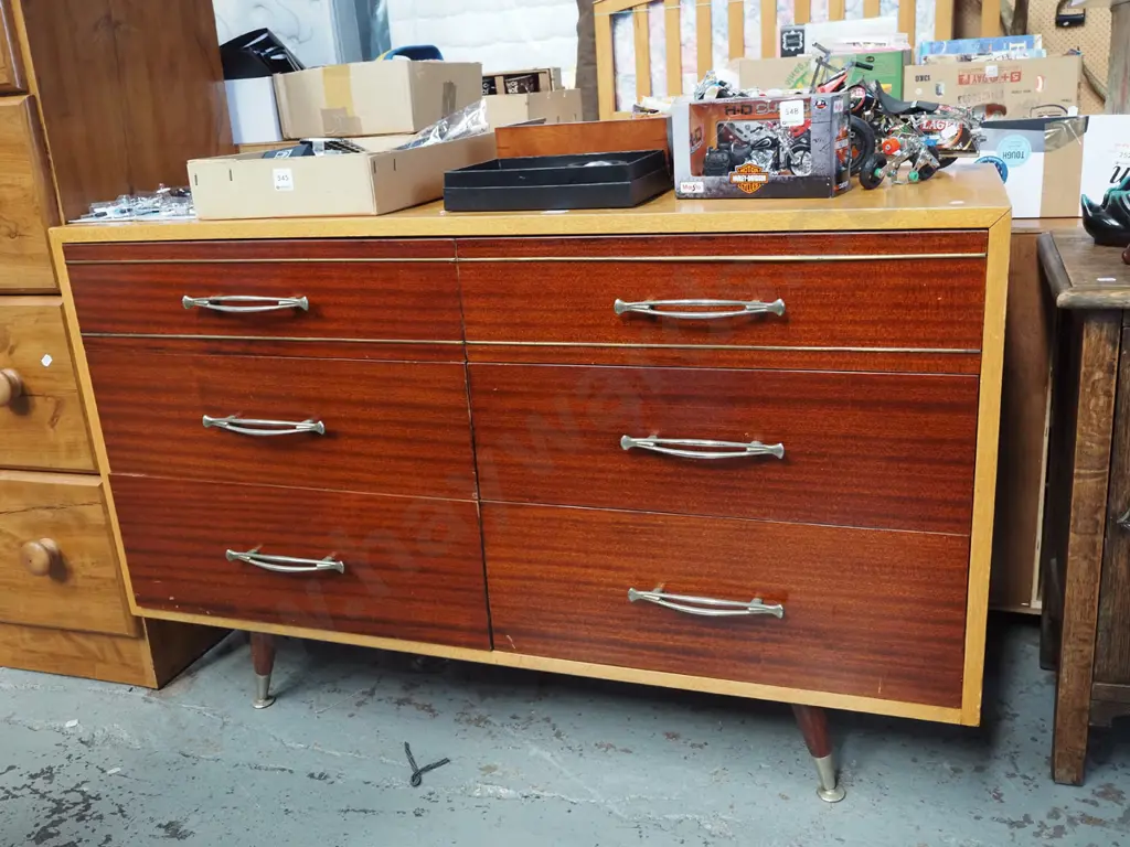 mixed timber mid century 6 drawer low boy H710 W1130 D445 Image 1++