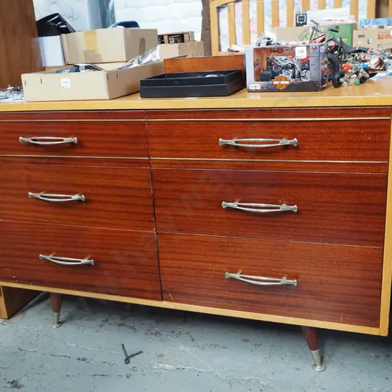 mixed timber mid century 6 drawer low boy H710 W1130 D445