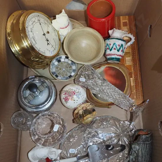 box; barometer, vase, cribbage scorer etc 