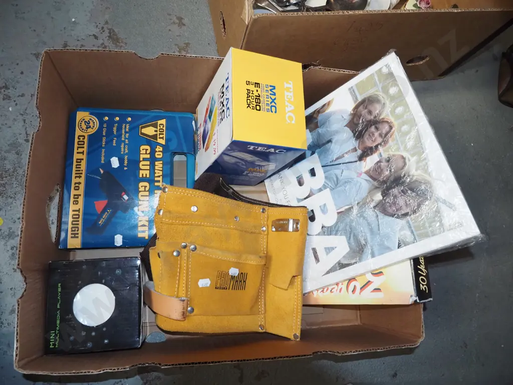 box; builders belt, ABBA DVD and book, glue gun etc Image 1++