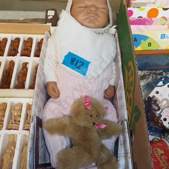 infant toy doll, teddy bear