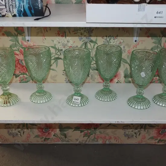 6x pressed green glass parfait glasses H180
