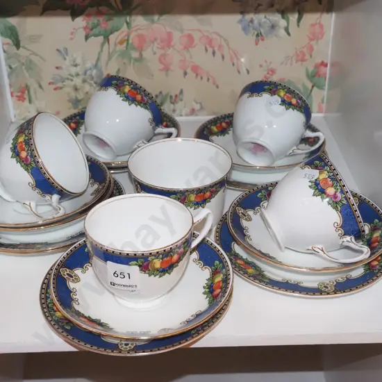 5x English china trios, sugar - crack