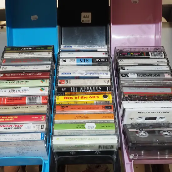 3x plastic containers for tape cassettes and tapes