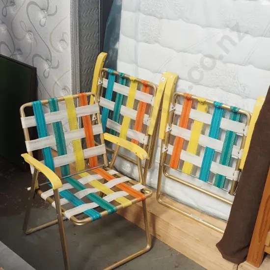 3x retro plastic and alloy woven camping chairs