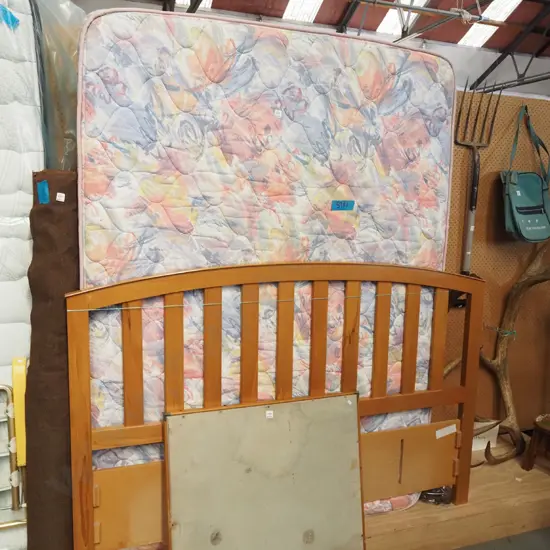 queen bed base, mattress and headboard