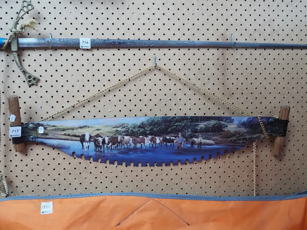 decorative reproduction print on small double handled saw - cattle  Image 1++