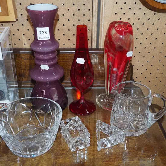 crystal napkin rings, jug, bowl, 3x vases H235