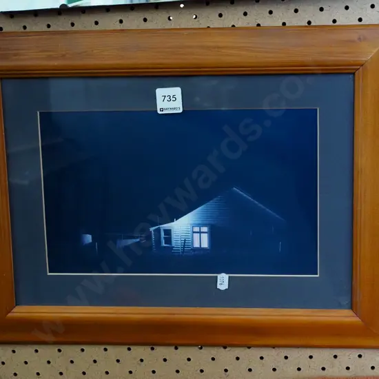 framed Grahame Sydney poster print - farmhouse at night