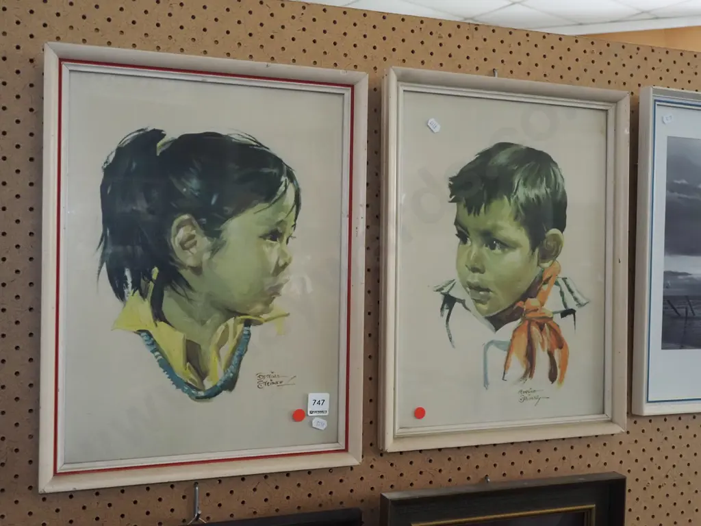 2x mid century child prints - red dots Image 1++