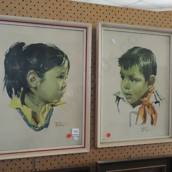 2x mid century child prints - red dots