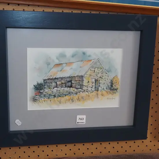 framed watercolour - stone cottage